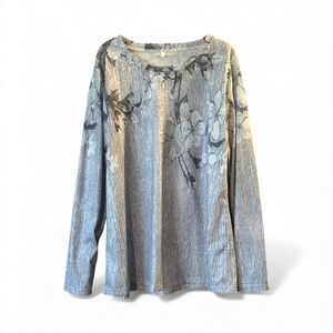 Gray Floral Long Sleeve Top